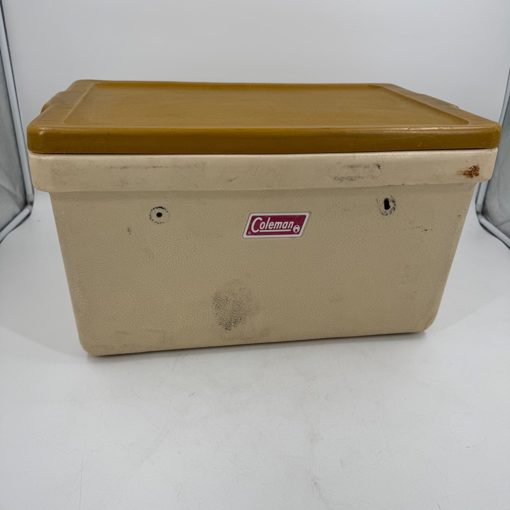 Vintage Coleman Cooler Tan Brown Camping Tailgating Ice Chest 70's USA